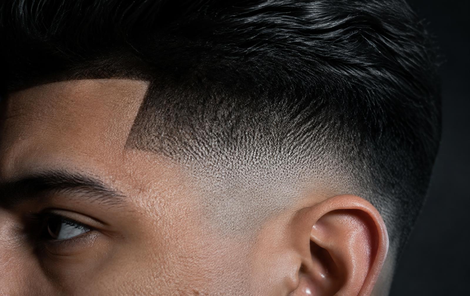 Macro of a sharp fade and crisp hairline