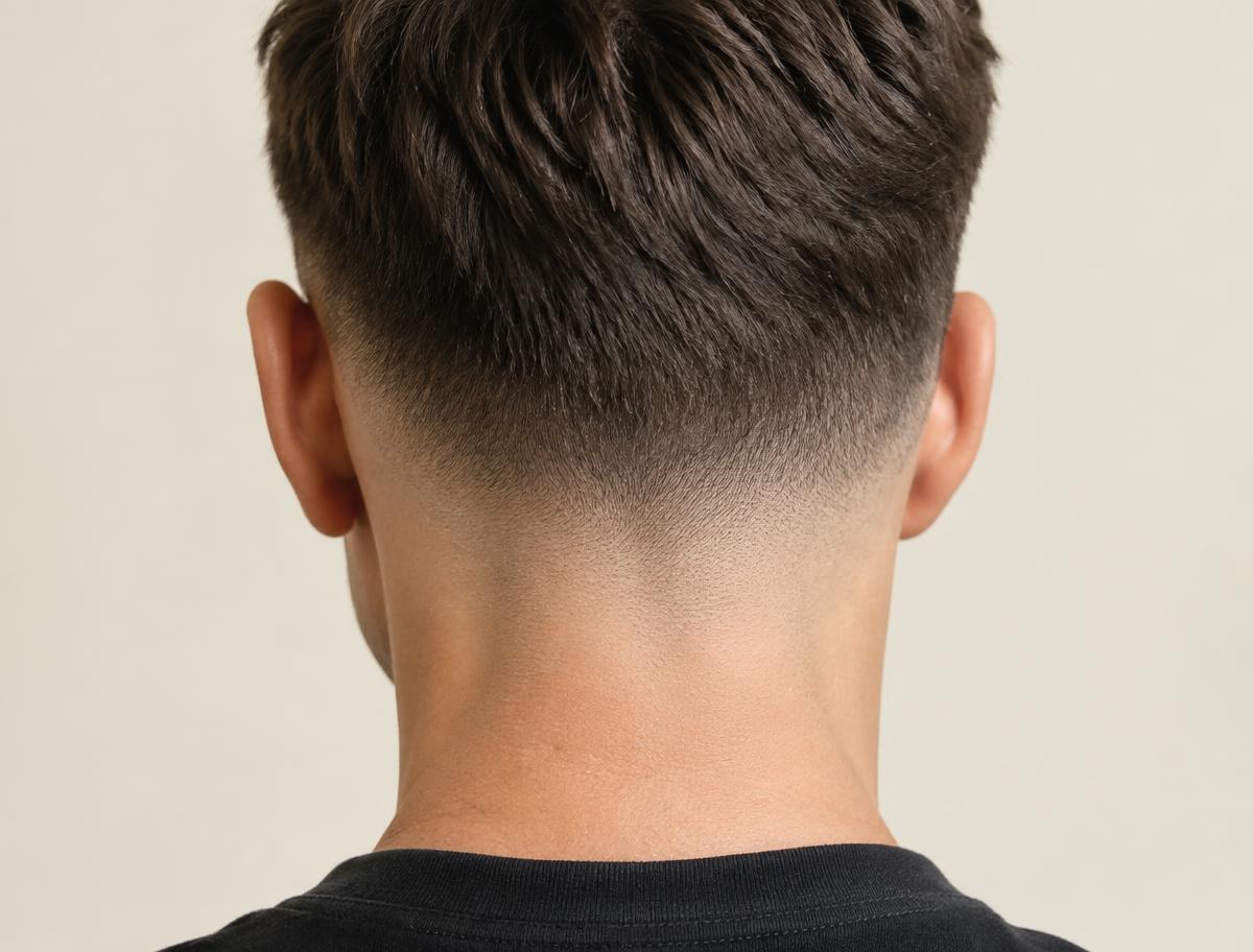 Close crop of a precise nape taper