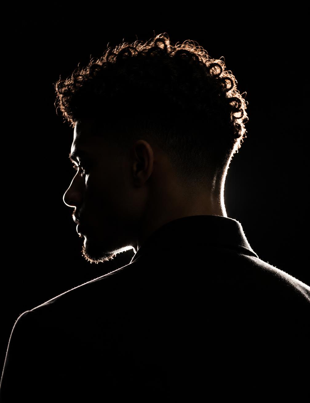 Backlit silhouette of a curly taper