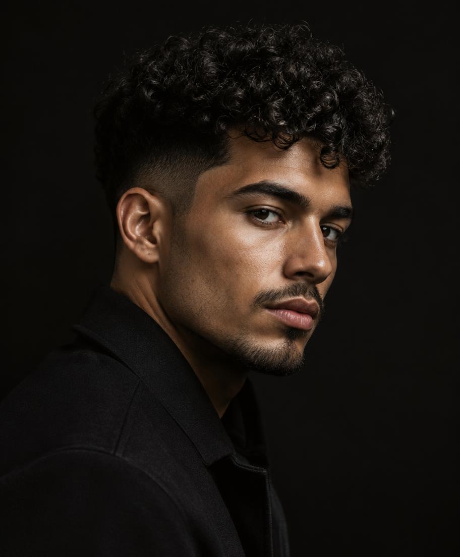 Defined natural curls with a low taper