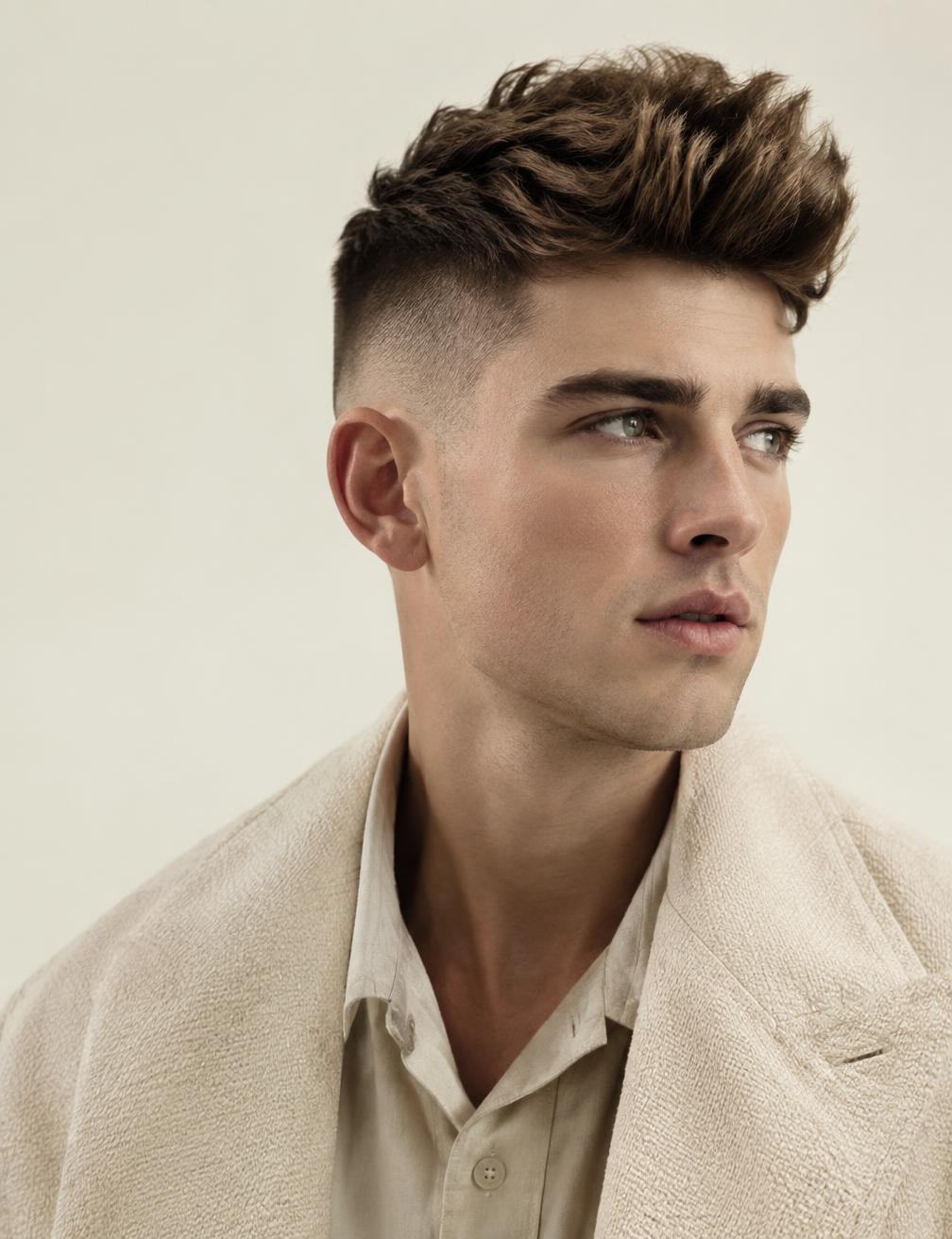 Portrait of a man with a textured quiff and skin fade